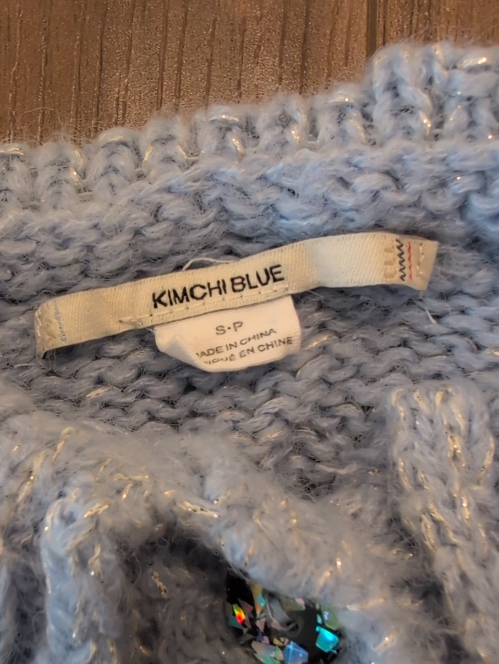 Kimchi Blue Mirabell Light Blue Sparkly Knit Cardigan with Ruffle Collar Cropped - Picture 6 of 13